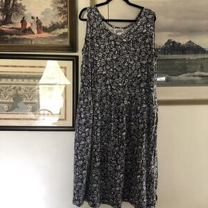 Laura Tyler Blue White Floral Sleeveless Maxi Long Dress Modest 1X Vtg A2615